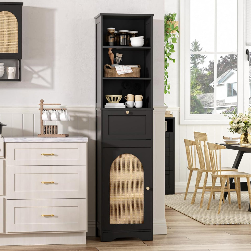 Tall Narrow Rattan Bathroom Storage Cabinet