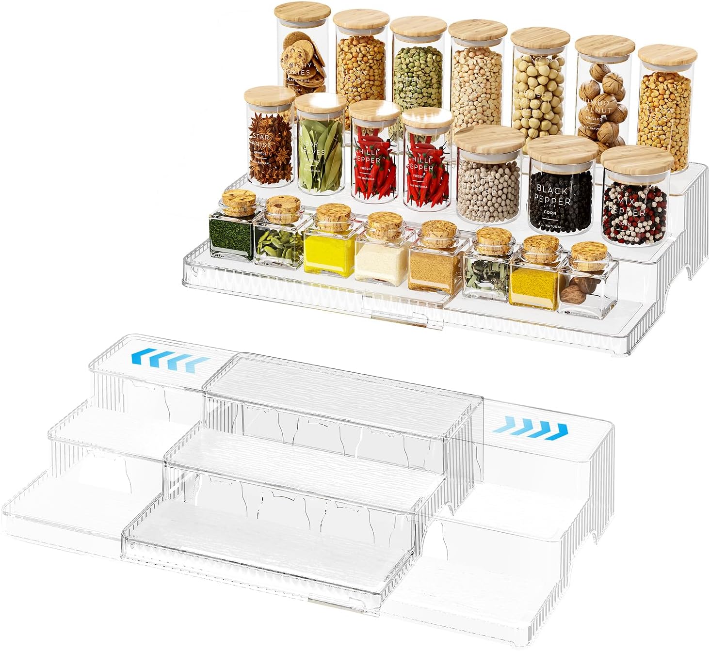 Expandable 3‑Tier Clear Spice Rack Organizer