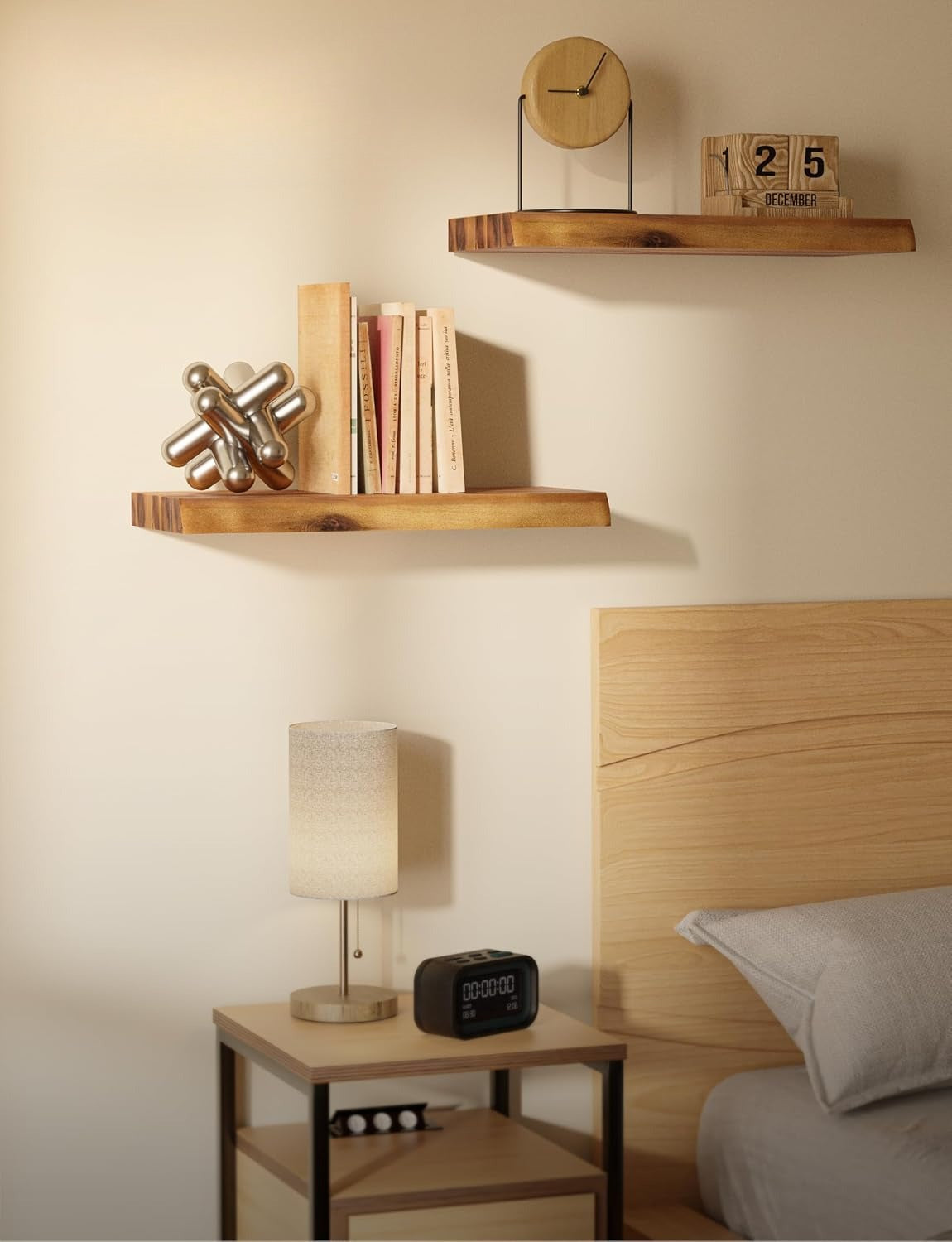 Live‑Edge Wooden Floating Wall Shelves