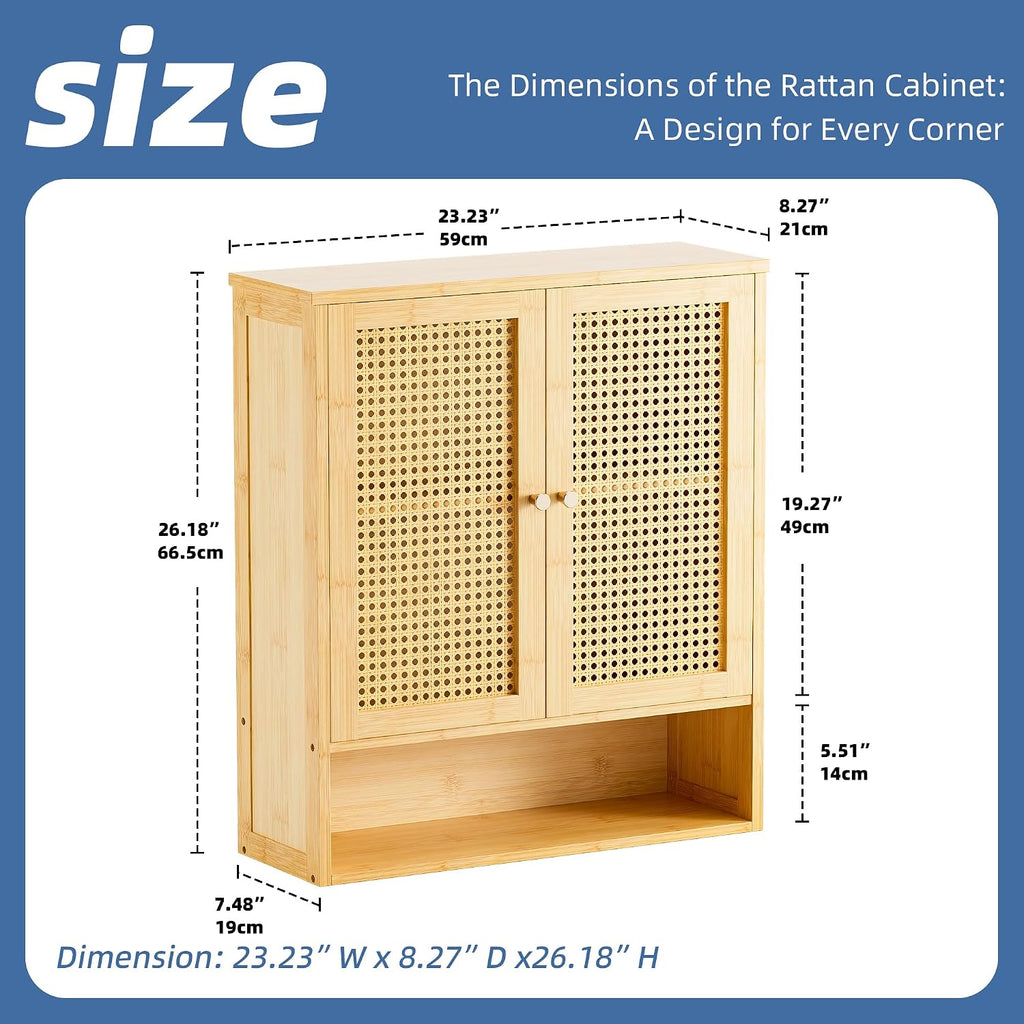 Wall‑Mounted Bamboo Rattan Bathroom Cabinet