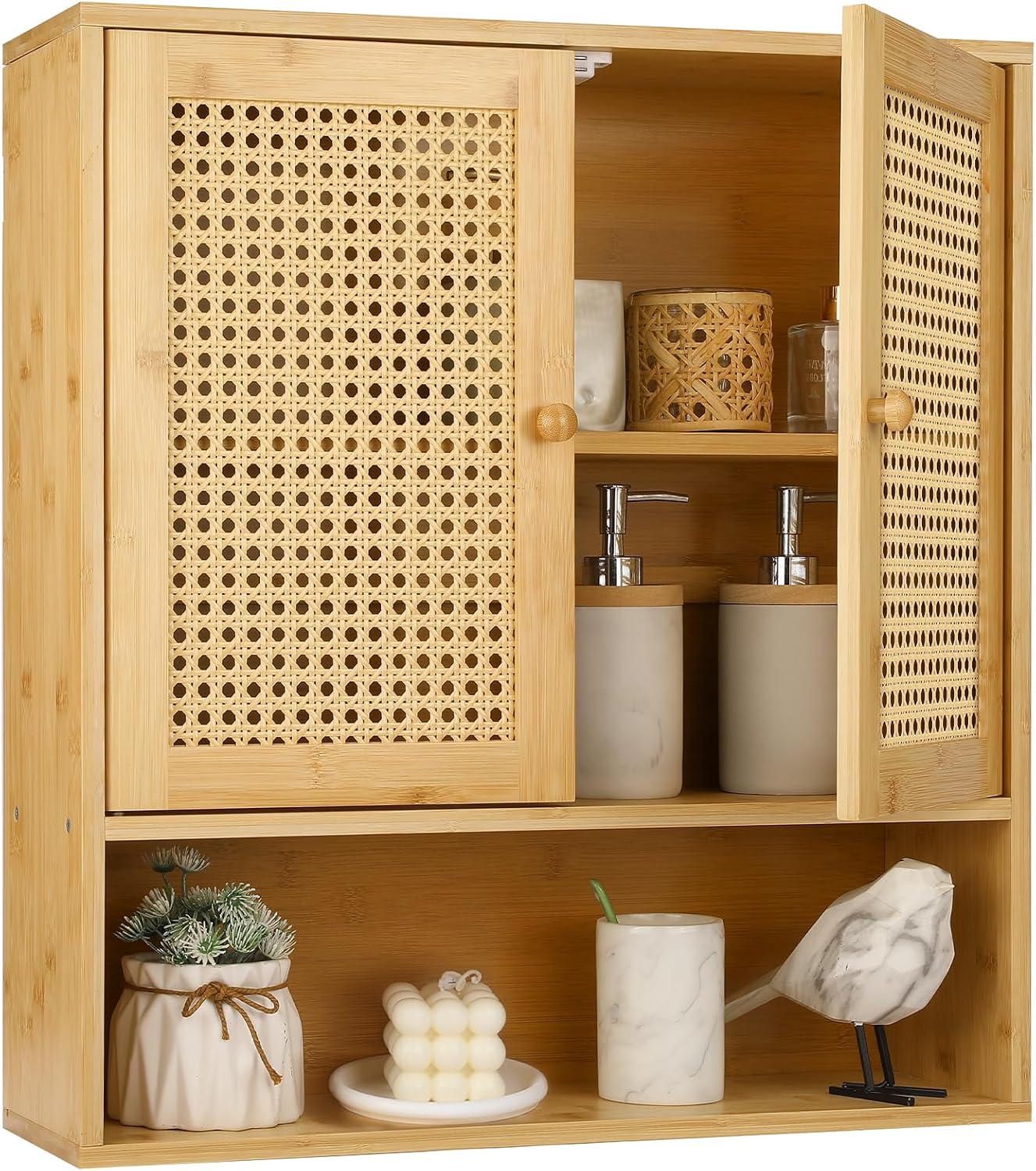 Wall‑Mounted Bamboo Rattan Cabinet Organizer