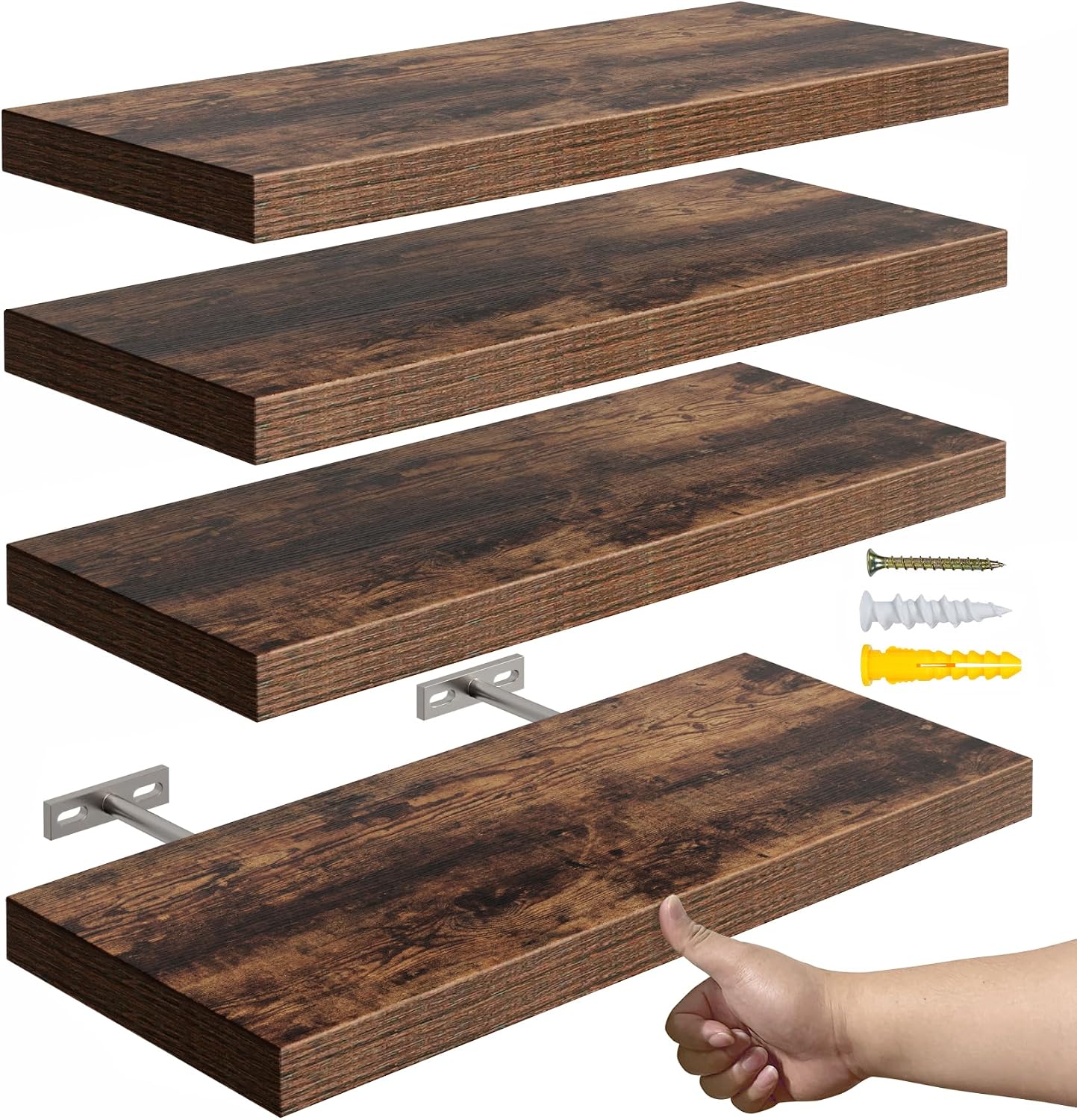 Rustic Wood Wall‑Mounted Floating Shelves