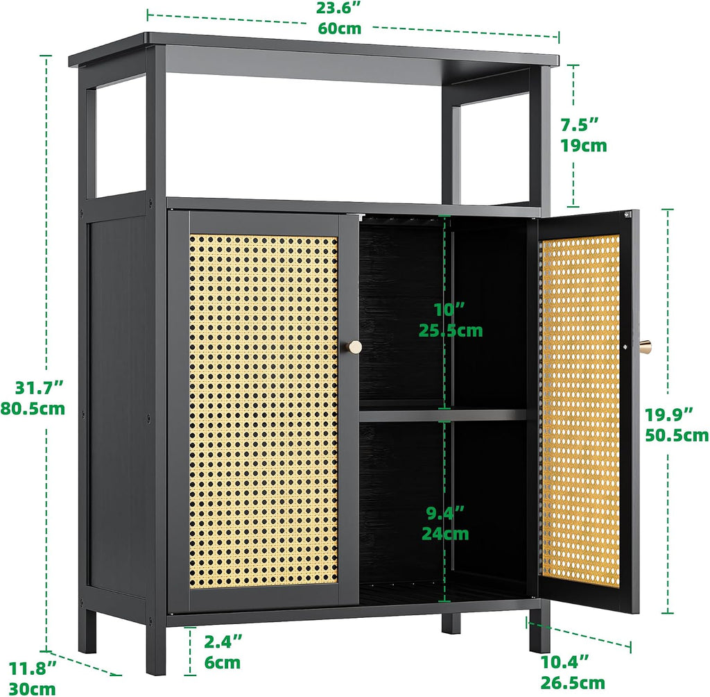 Freestanding Bamboo Rattan Storage Cabinet