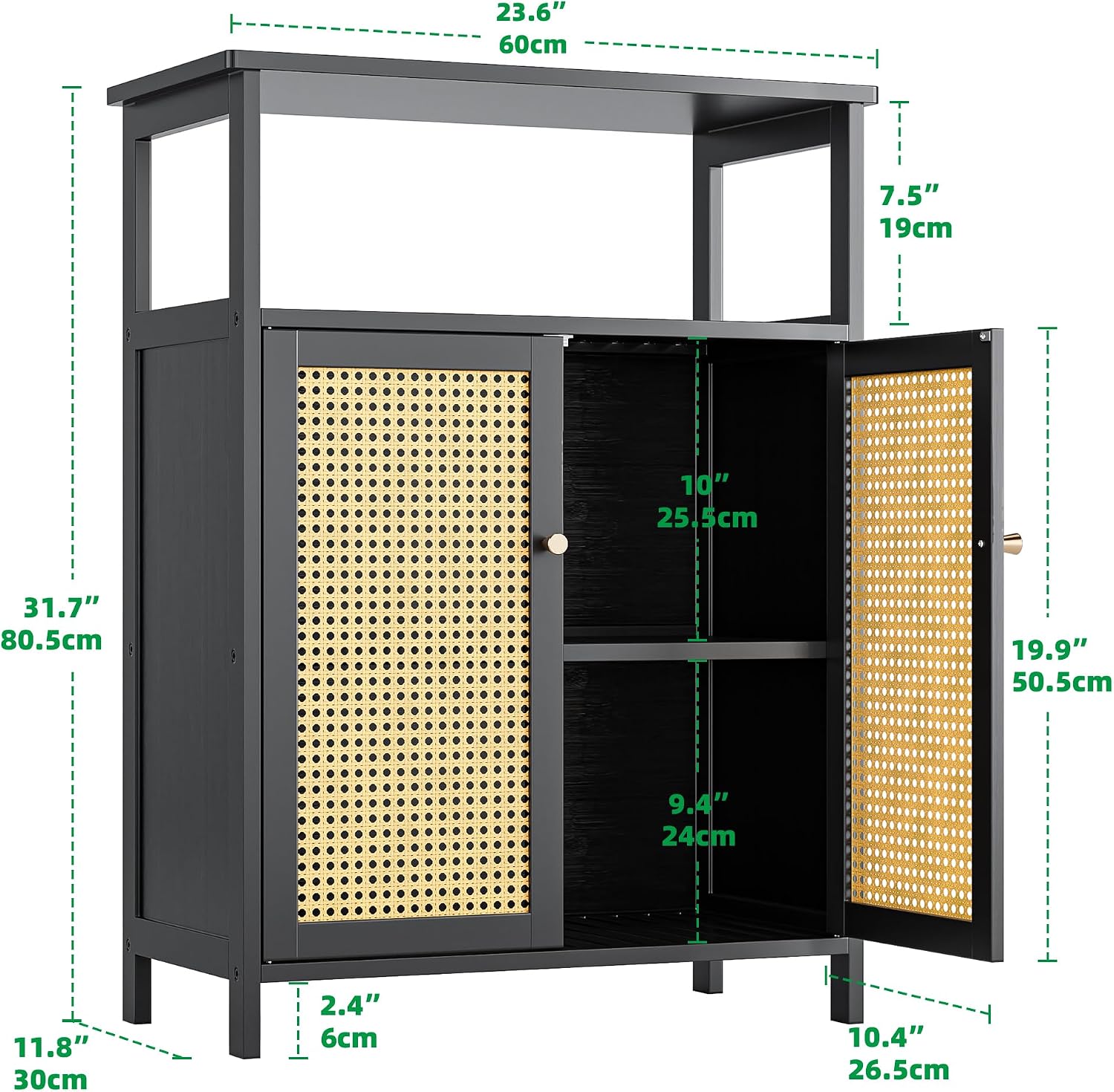 Freestanding Bamboo Rattan Storage Cabinet