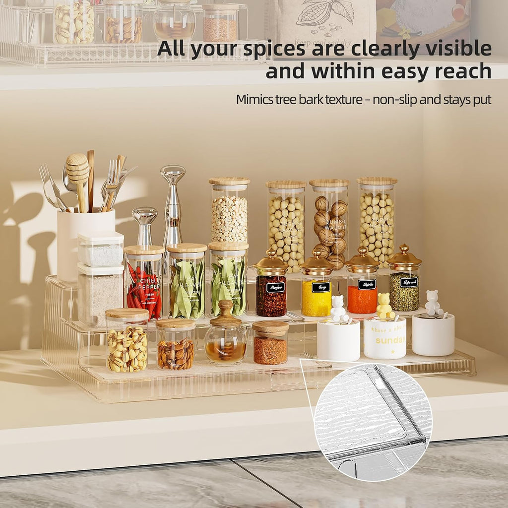 Expandable 3‑Tier Clear Spice Rack Organizer