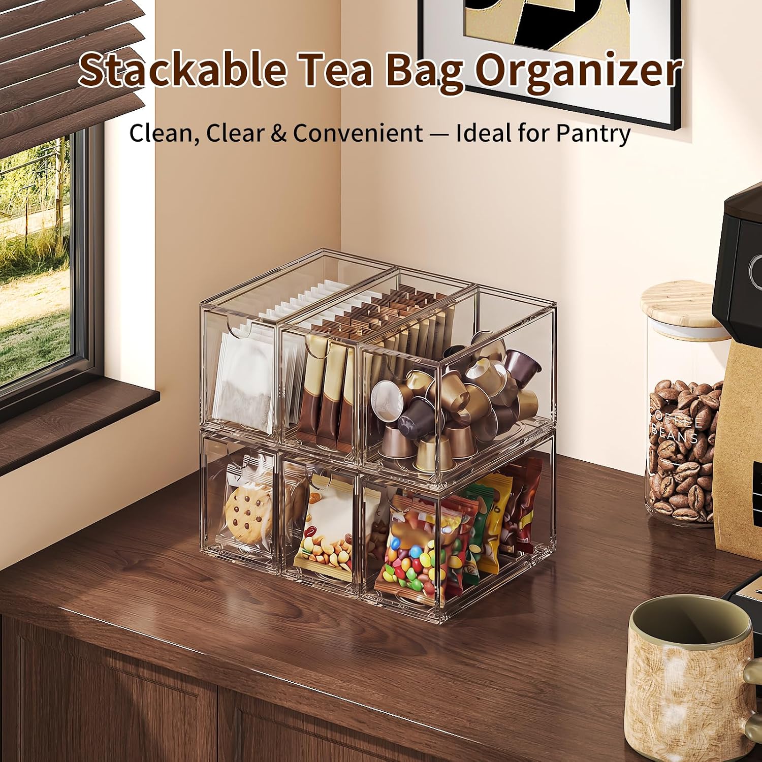 Clear Stackable Acrylic Tea Bag Organizer