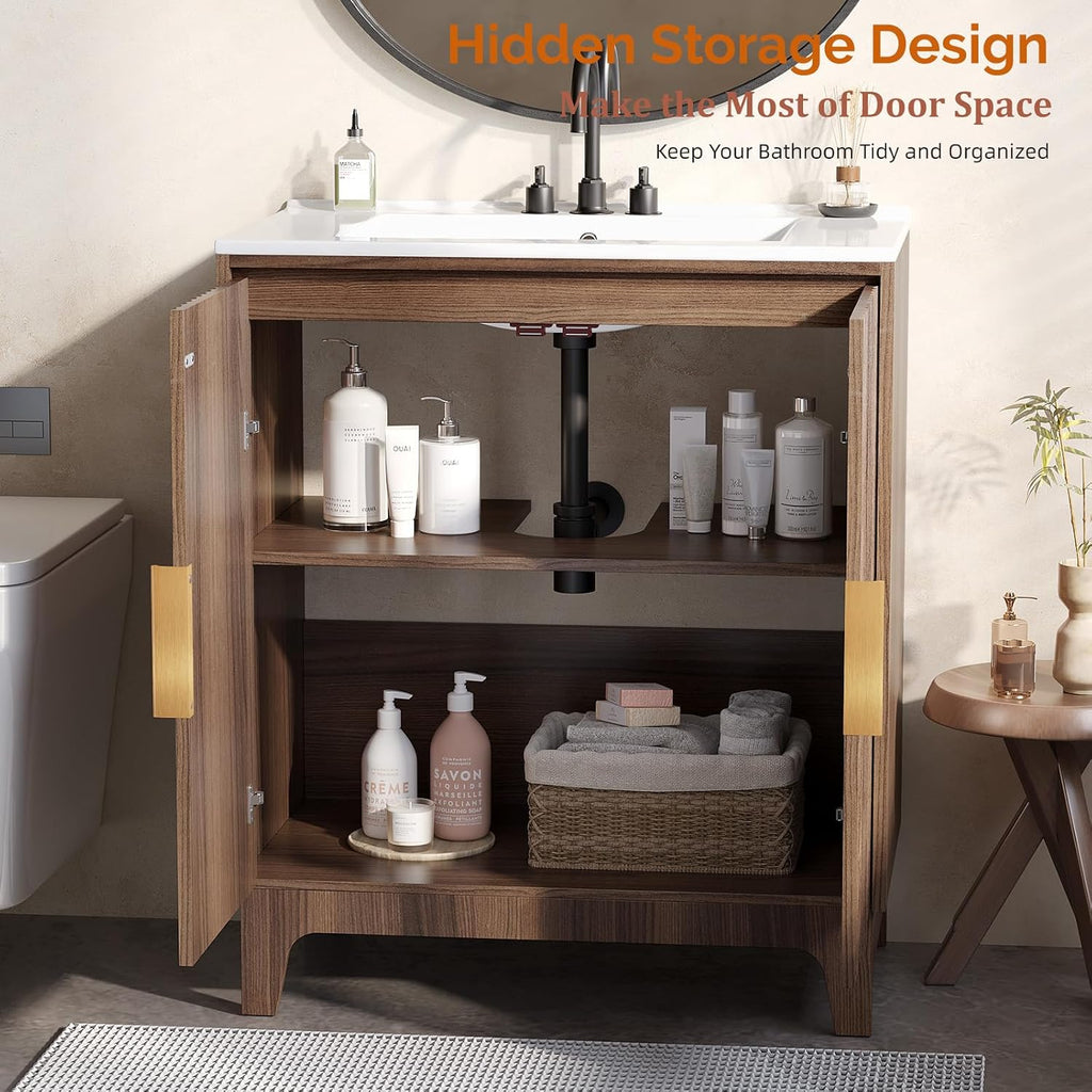 Mid‑Century Bathroom Vanity With Ceramic Sink