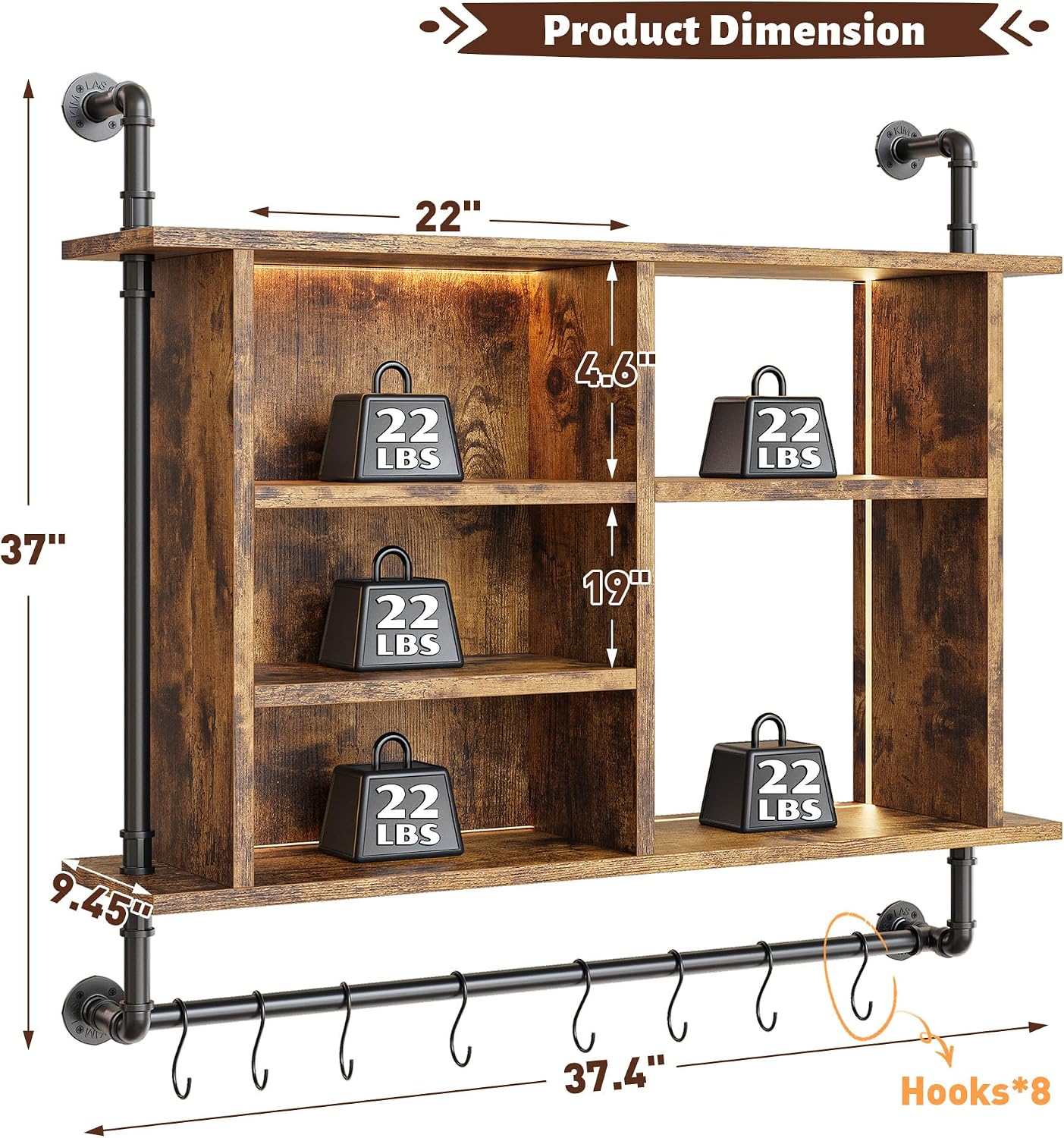 Rustic LED Wall‑Mounted Floating Shelf