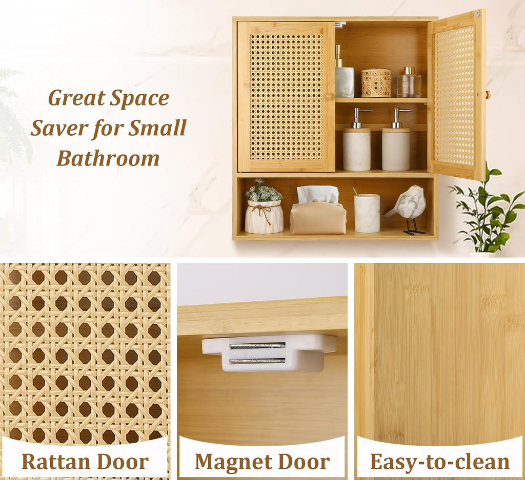 Wall‑Mounted Bamboo Rattan Cabinet Organizer