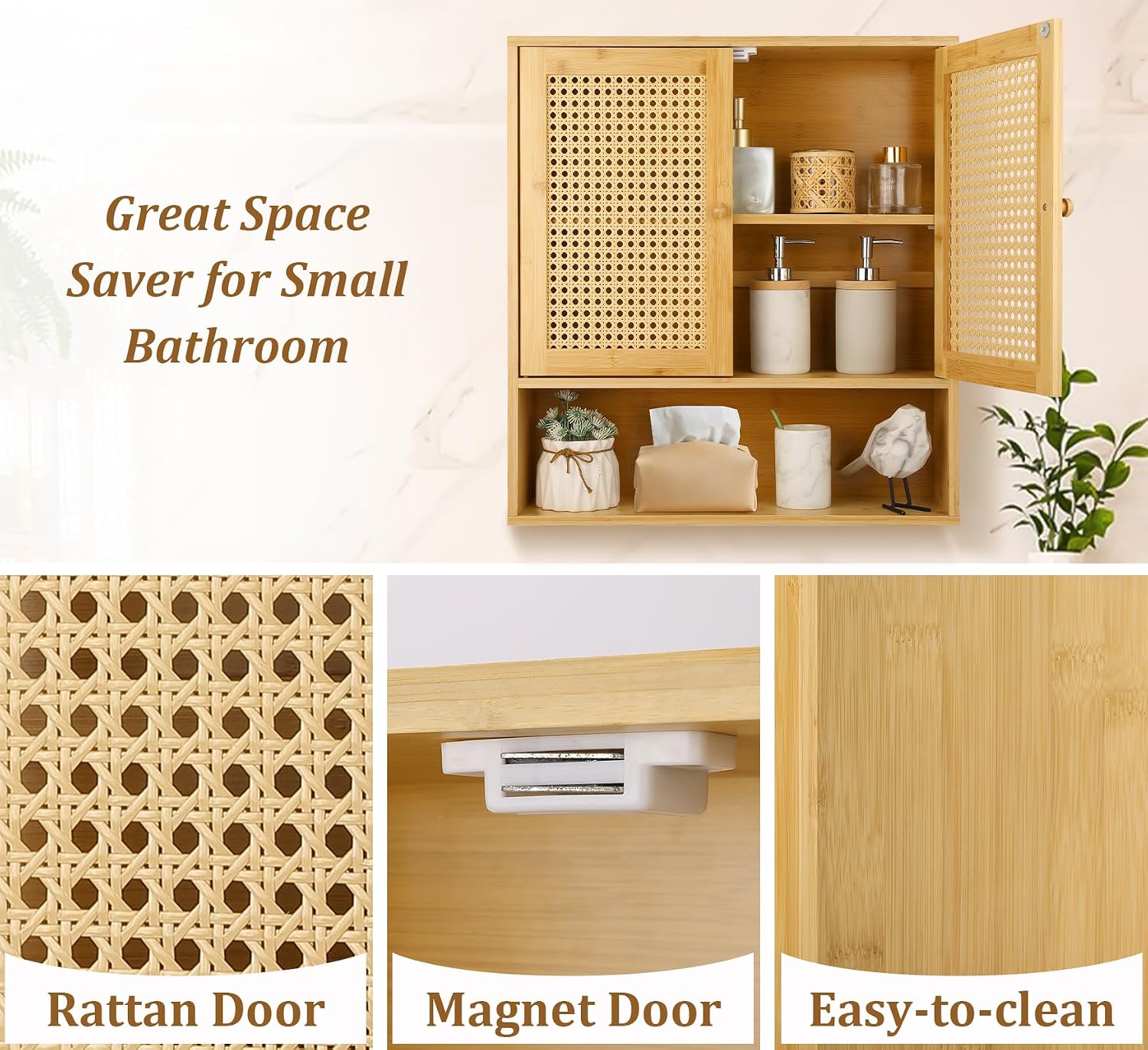 Wall‑Mounted Bamboo Rattan Cabinet Organizer