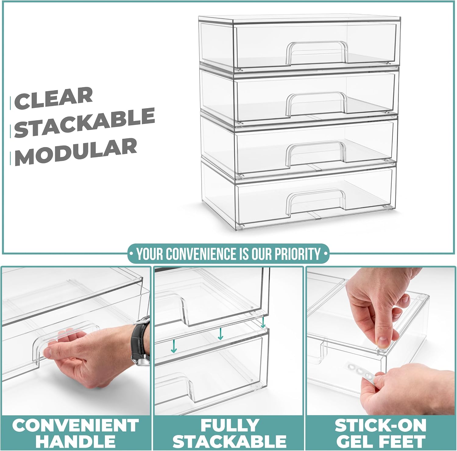 Clear Stackable Pull‑Out Storage Drawers