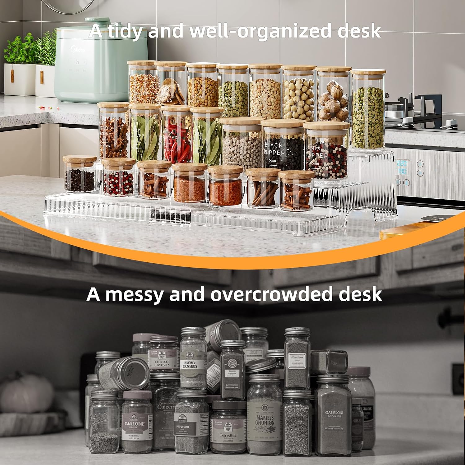Expandable 3‑Tier Clear Spice Rack Organizer