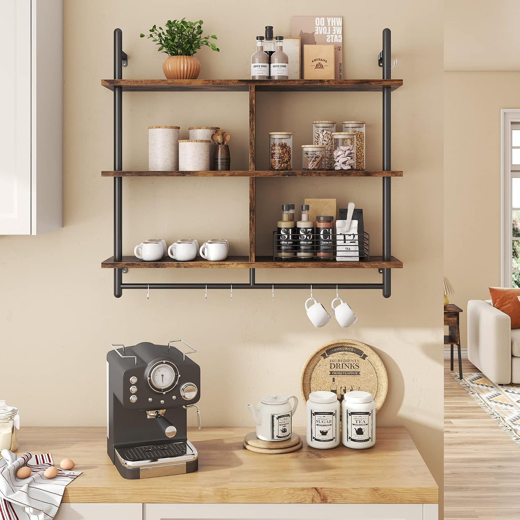 Industrial 3‑Tier Wall Coffee Bar Shelves