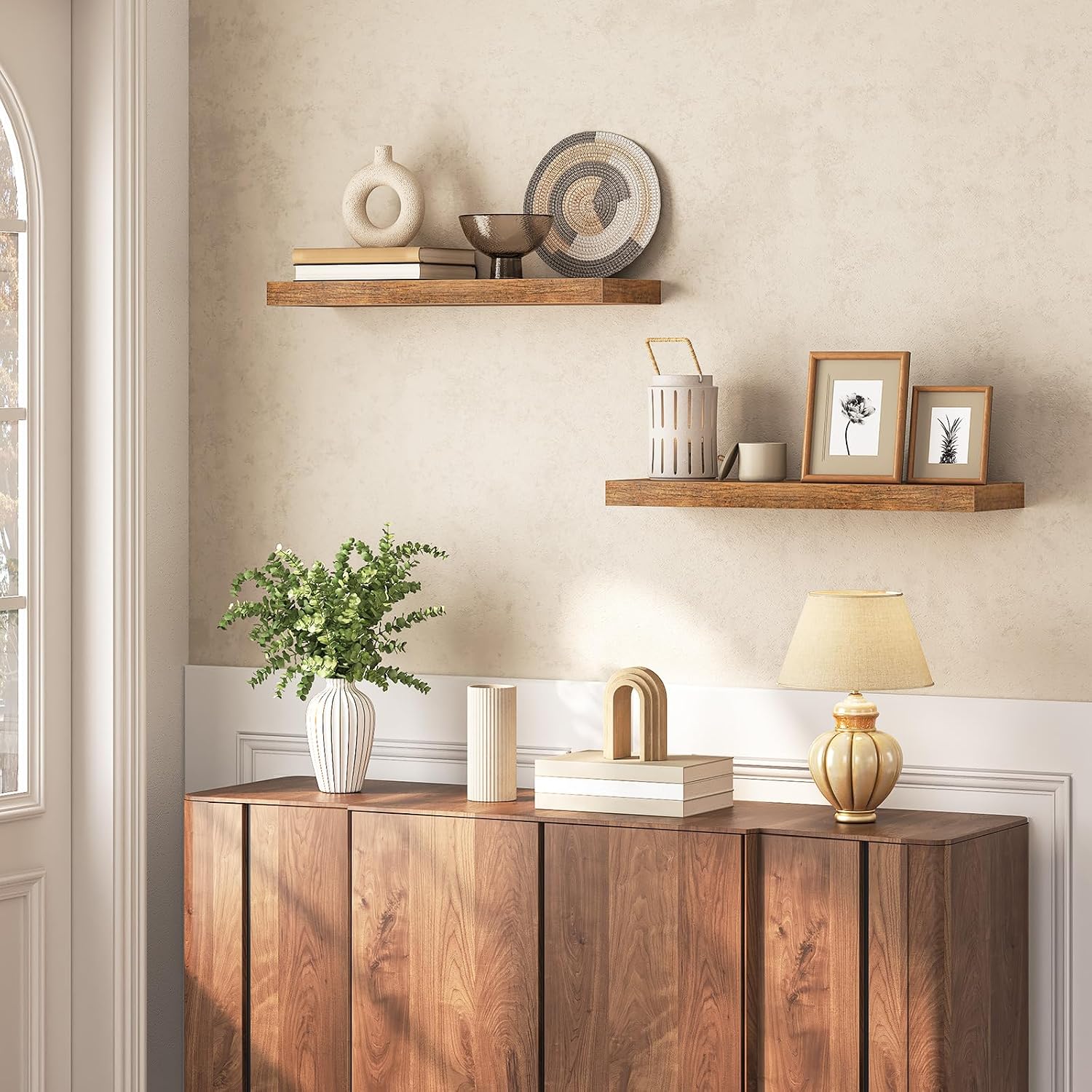 Rustic Wall‑Mounted Floating Storage Shelves