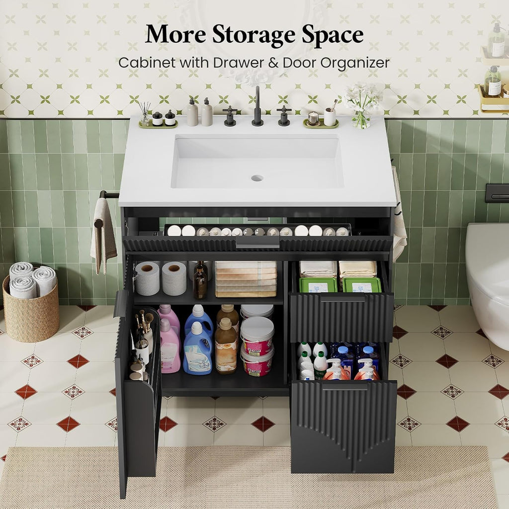 Fluted Freestanding Bathroom Vanity With Sink