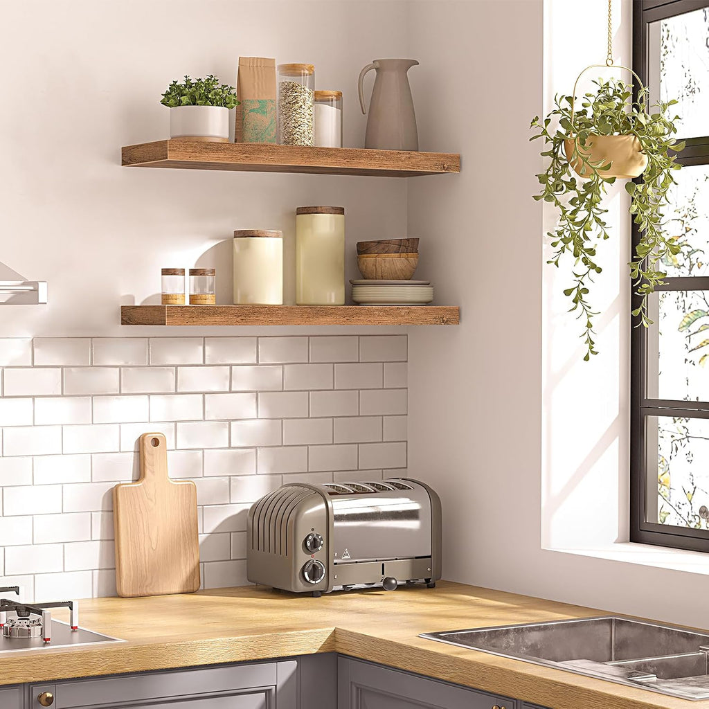 Rustic Wall‑Mounted Floating Storage Shelves