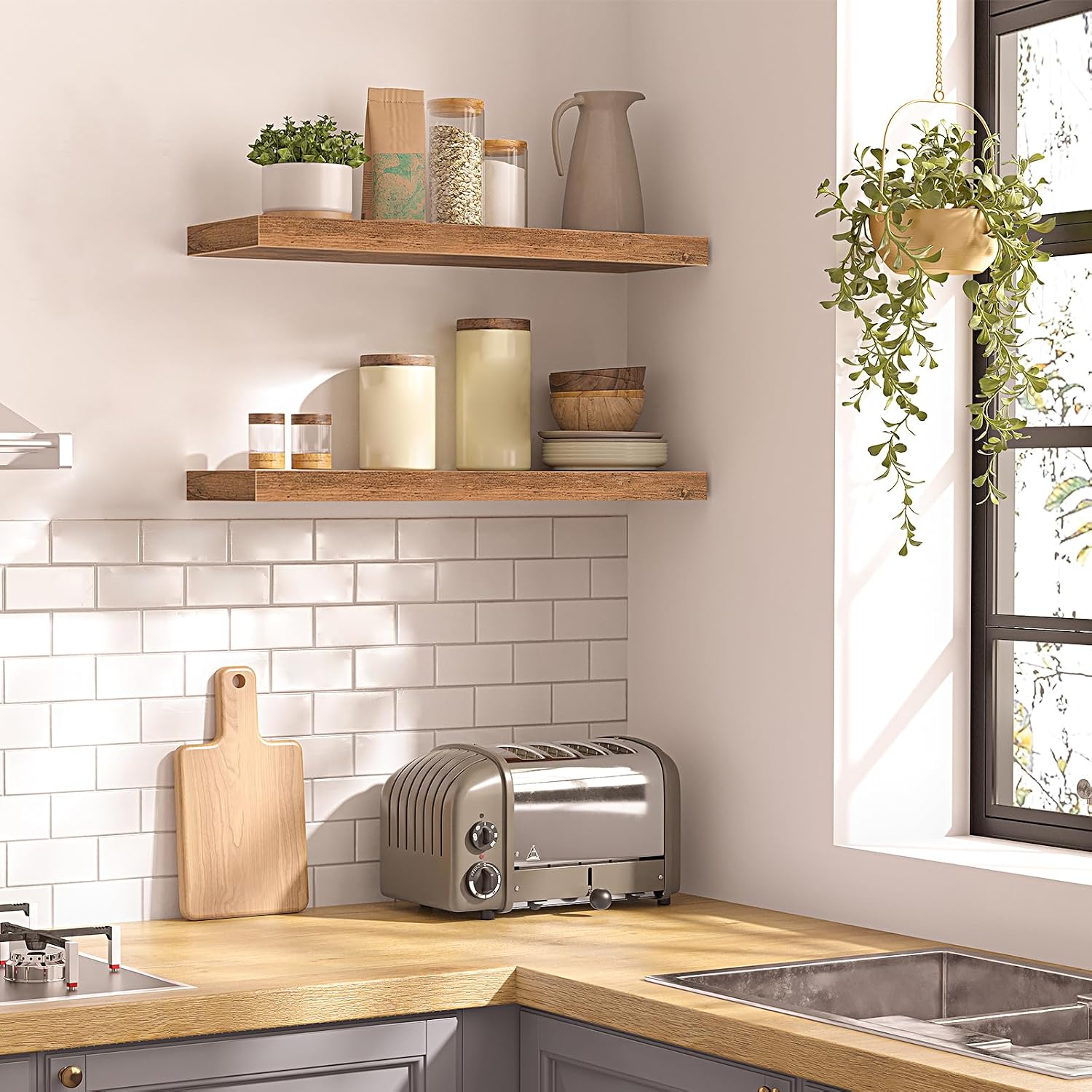 Rustic Wall‑Mounted Floating Storage Shelves