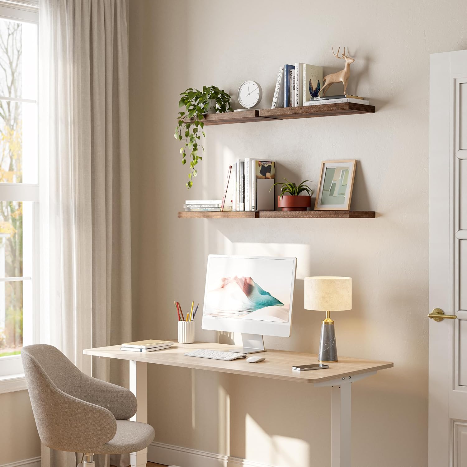 Rustic Wood Wall‑Mounted Floating Shelves