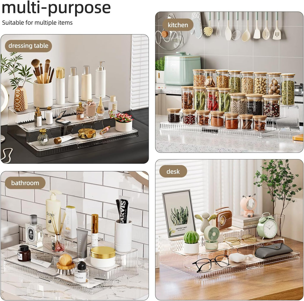 Expandable 3‑Tier Clear Spice Rack Organizer