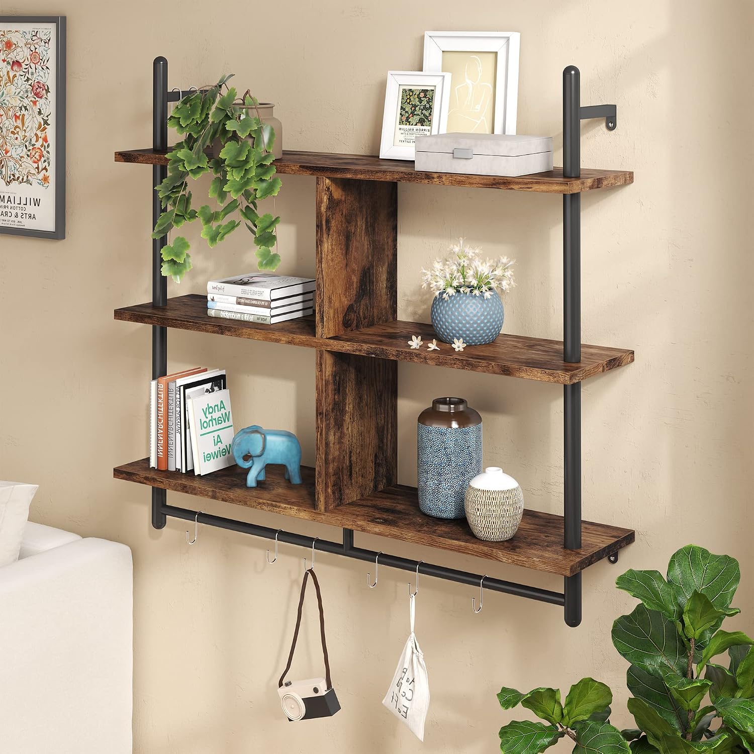 Industrial 3‑Tier Wall Coffee Bar Shelves