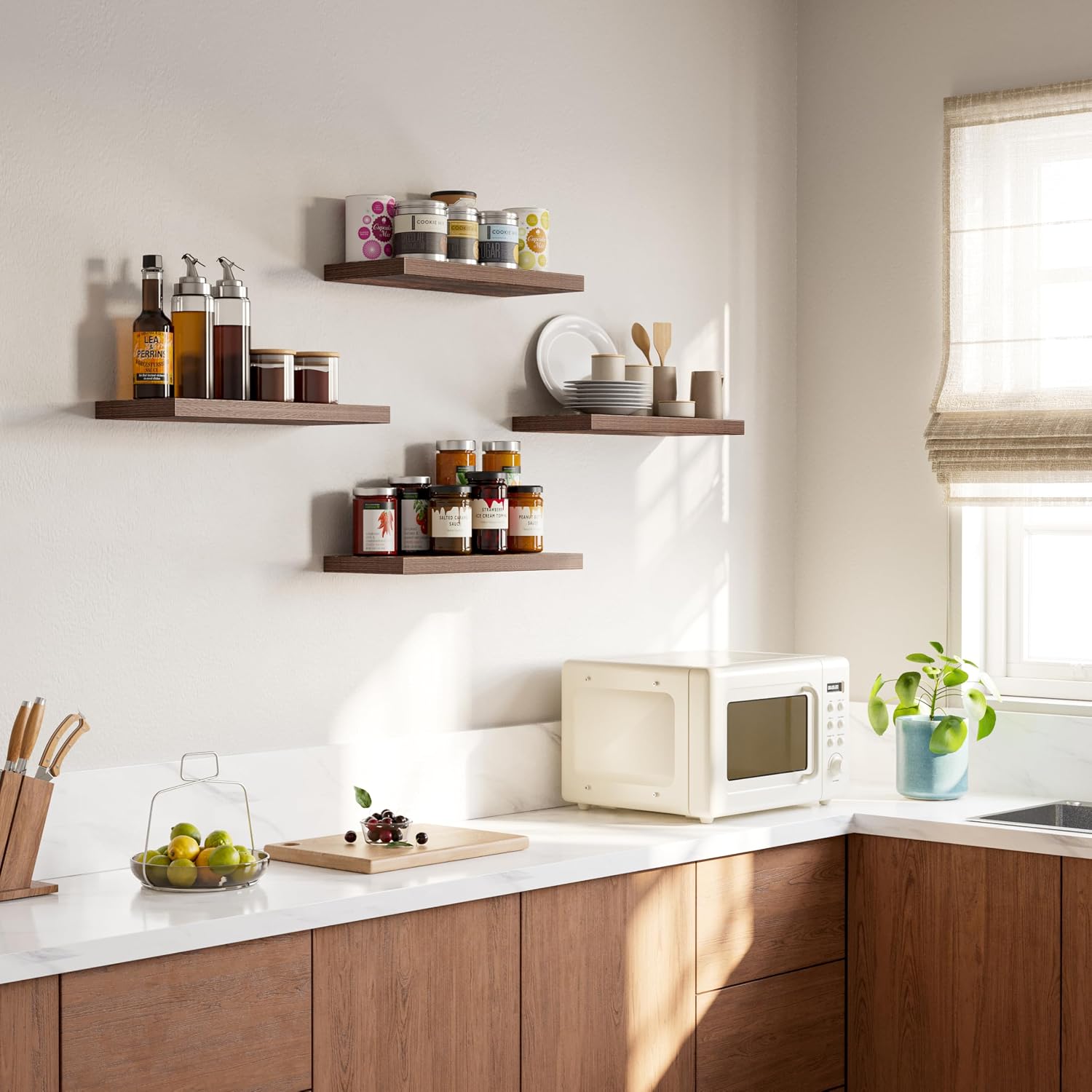 Rustic Wood Wall‑Mounted Floating Shelves