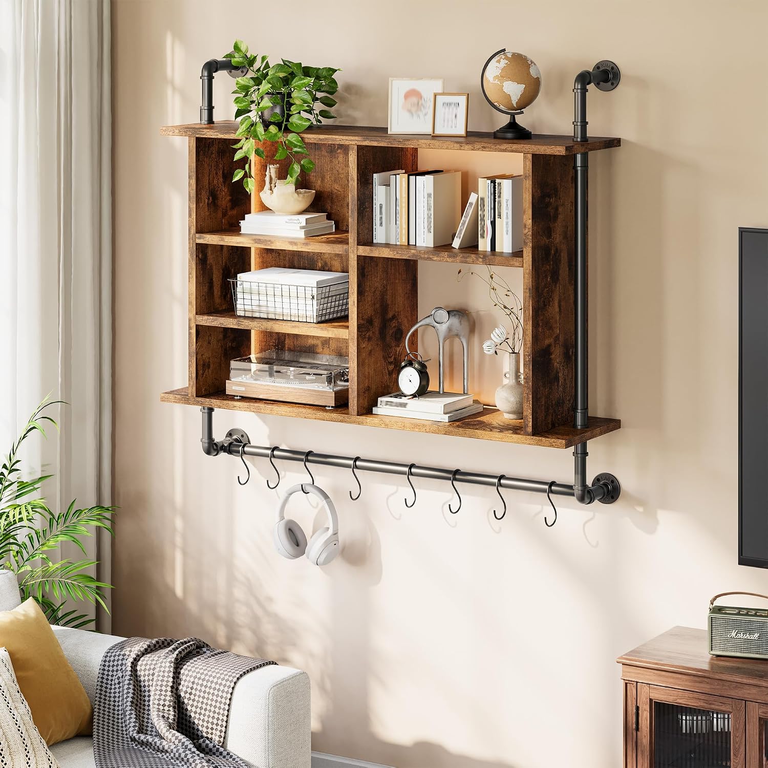 Rustic LED Wall‑Mounted Floating Shelf
