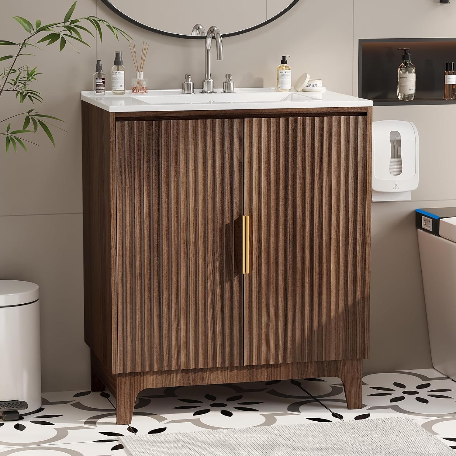 Mid‑Century Bathroom Vanity With Ceramic Sink