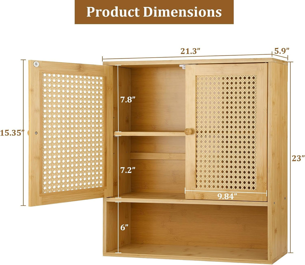 Wall‑Mounted Bamboo Rattan Cabinet Organizer