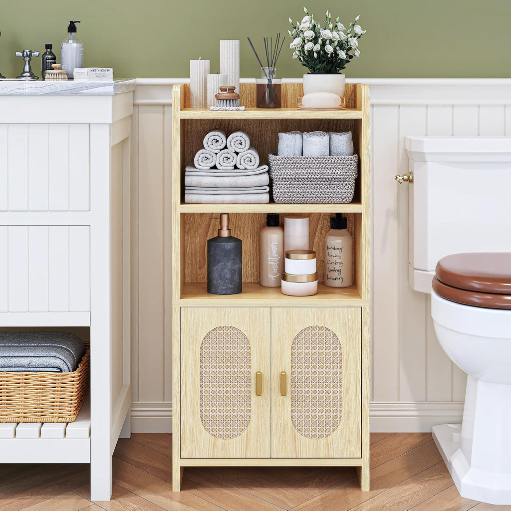 Slim Rattan‑Door Bathroom Storage Cabinet
