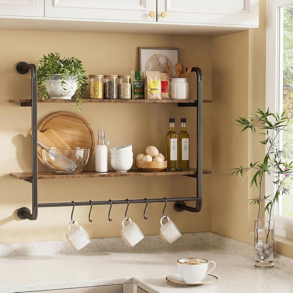 Industrial Pipe 2‑Tier Wall Floating Shelves