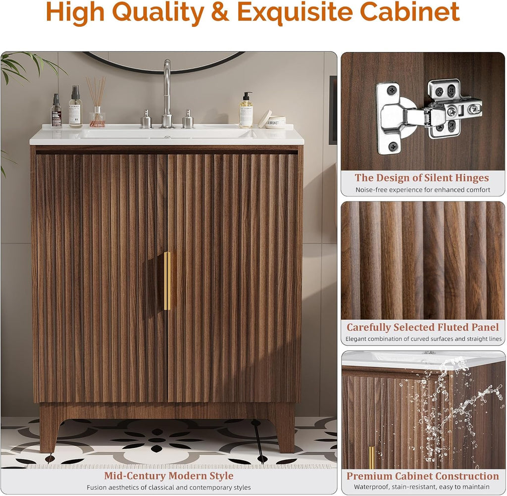Mid‑Century Bathroom Vanity With Ceramic Sink