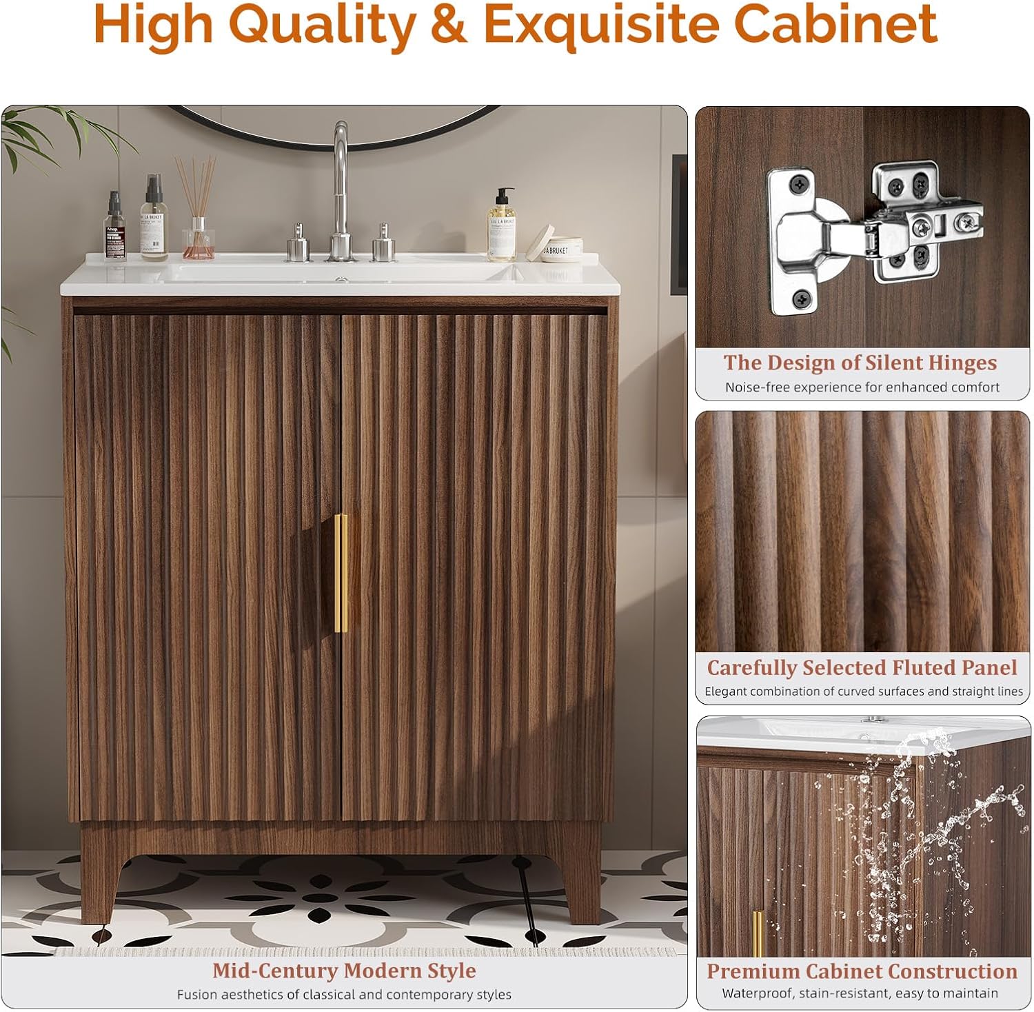 Mid‑Century Bathroom Vanity With Ceramic Sink