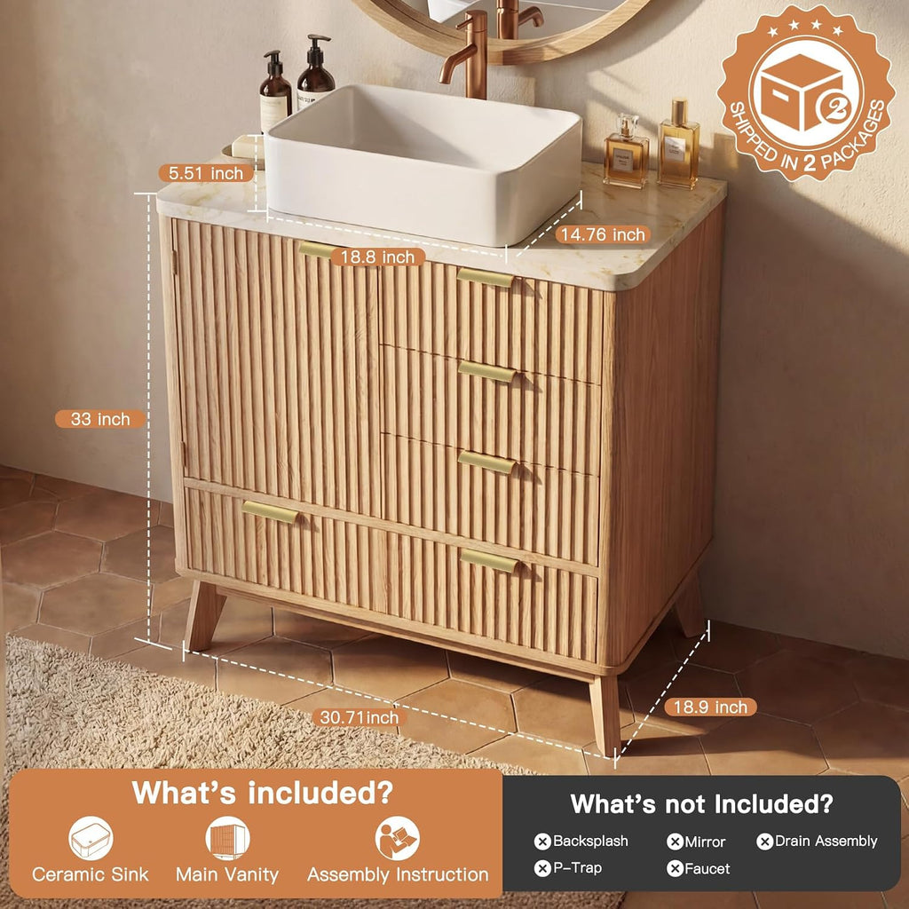Fluted Oak Bathroom Vanity With Sink