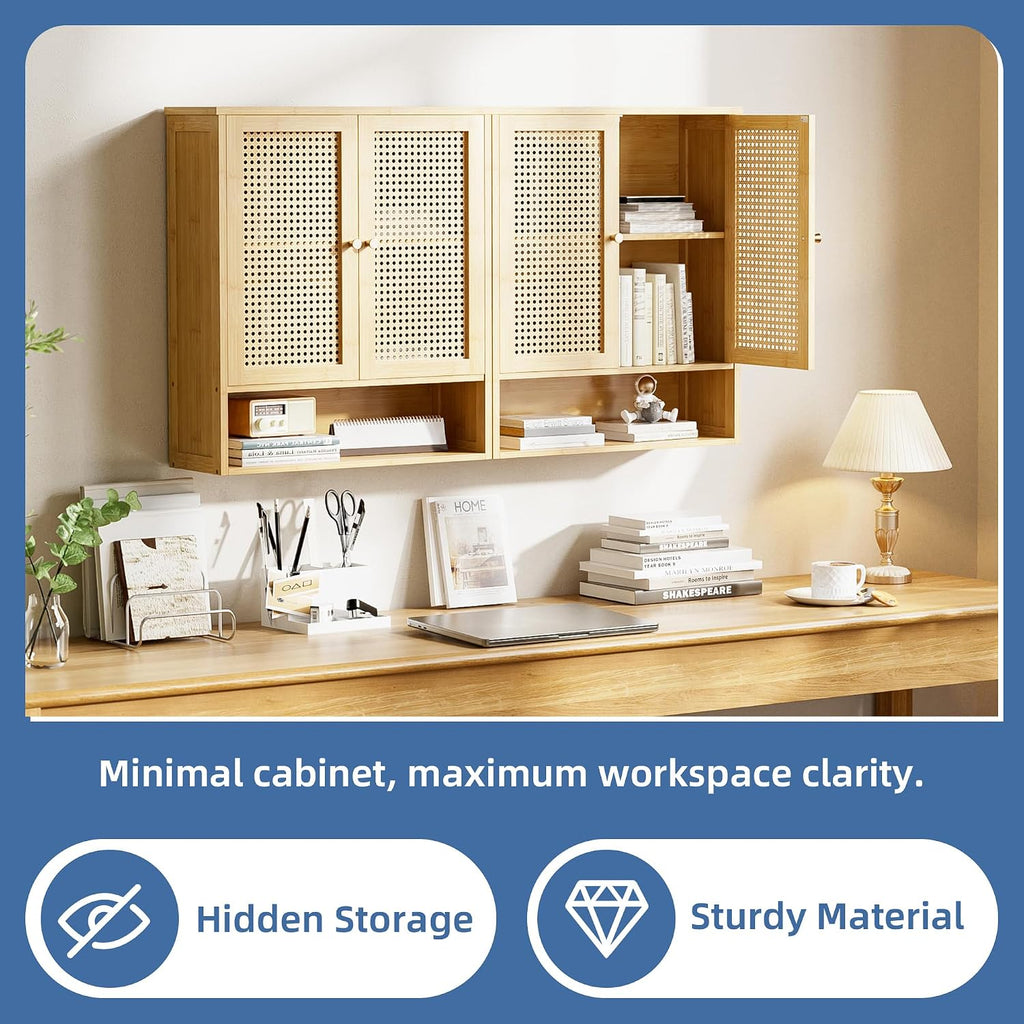 Wall‑Mounted Bamboo Rattan Bathroom Cabinet