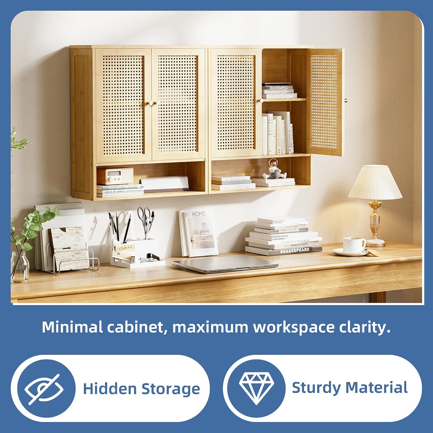 Wall‑Mounted Bamboo Rattan Bathroom Cabinet