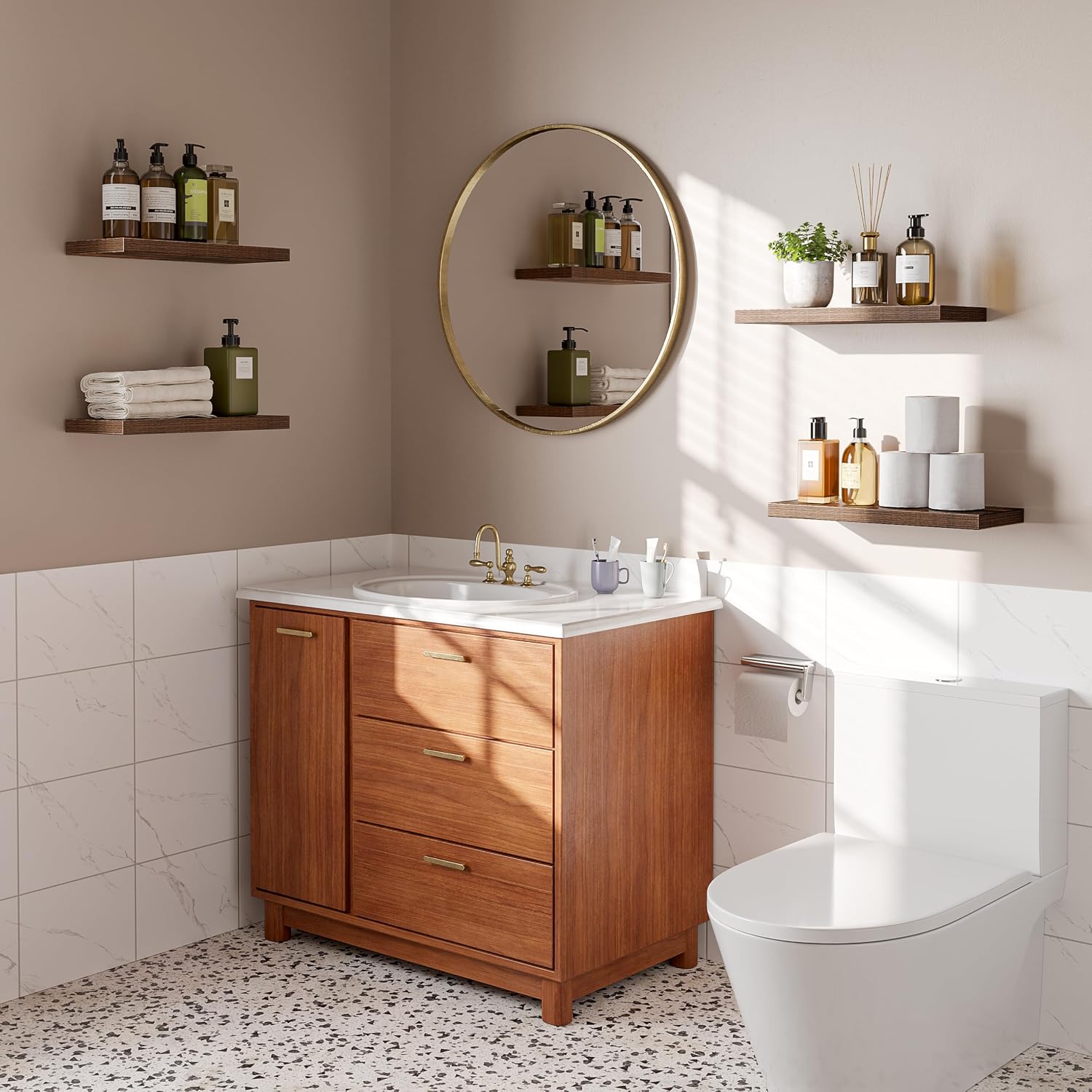 Rustic Wood Wall‑Mounted Floating Shelves