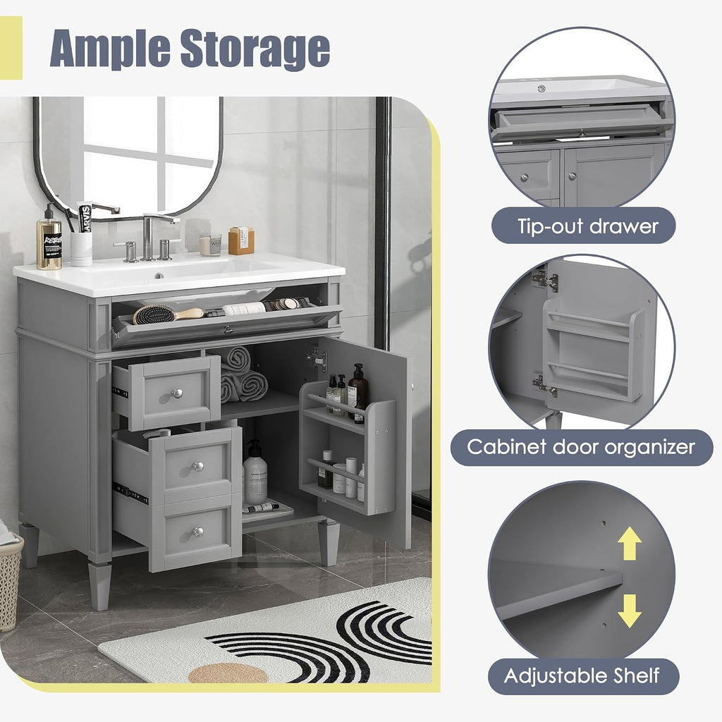 Gray Bathroom Vanity With Ceramic Sink