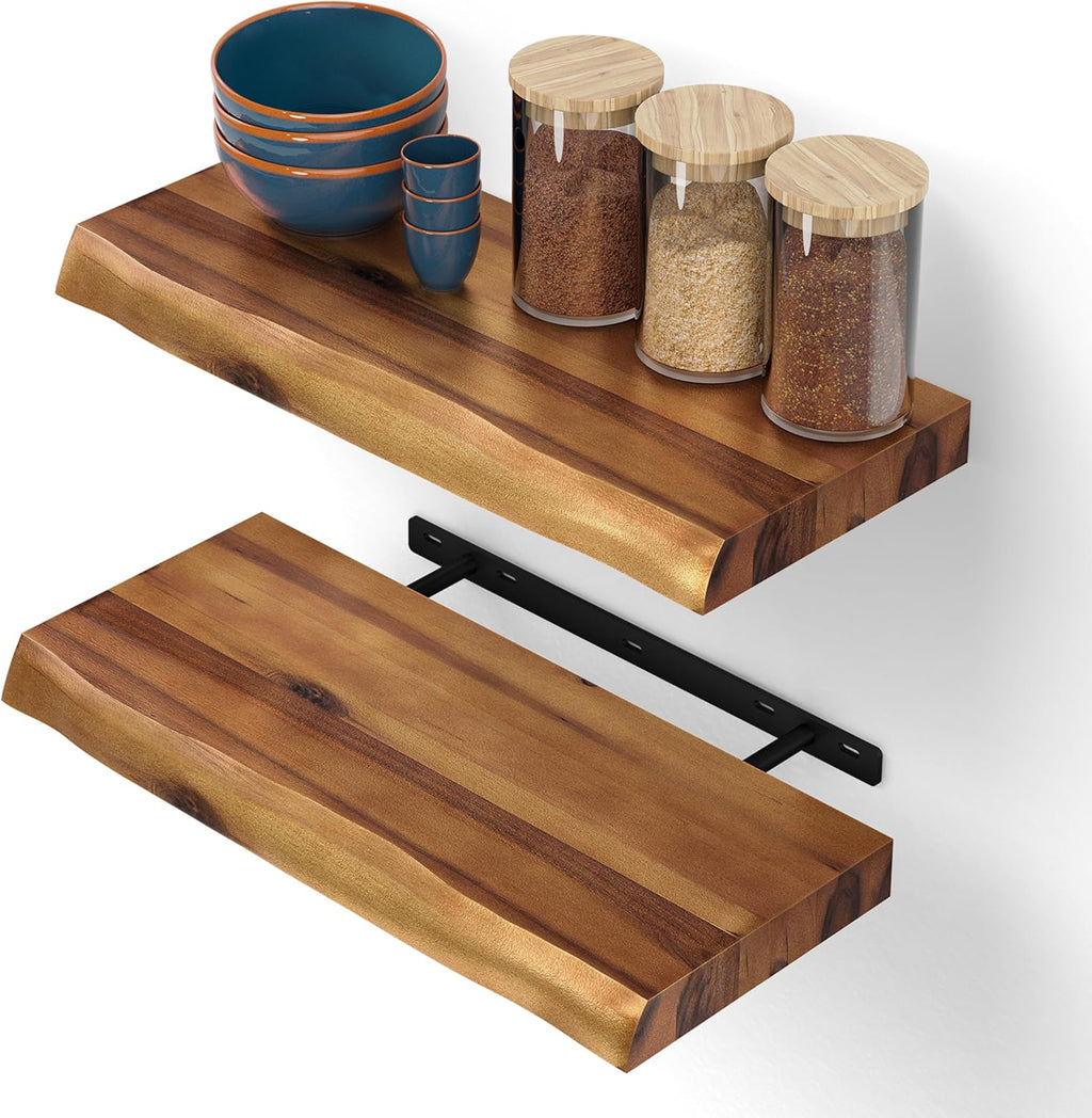 Live‑Edge Wooden Floating Wall Shelves