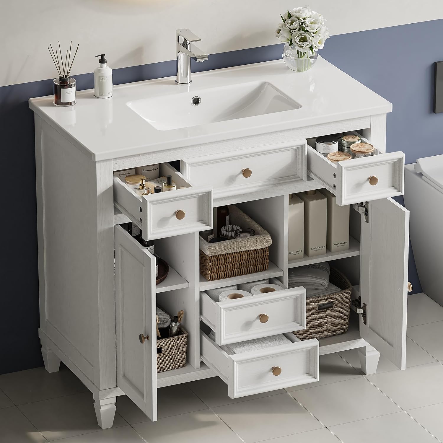 White Bathroom Vanity With Ceramic Sink