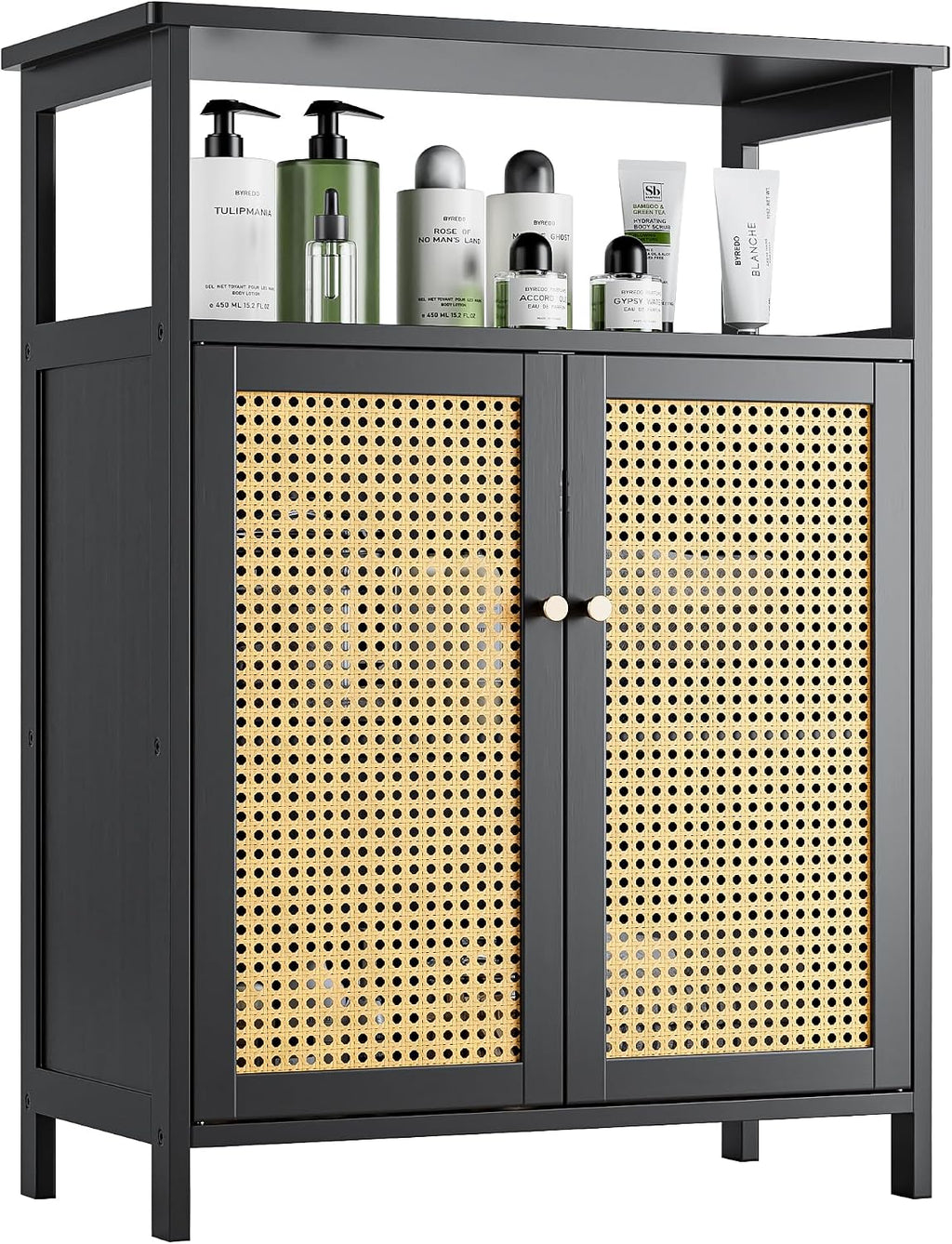 Freestanding Bamboo Rattan Storage Cabinet