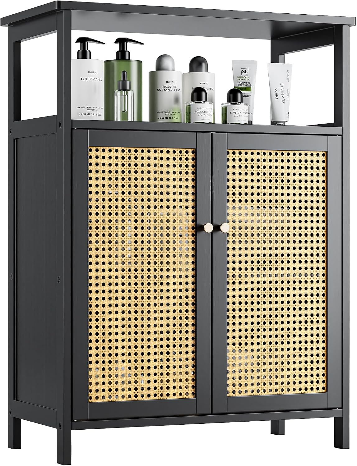 Freestanding Bamboo Rattan Storage Cabinet