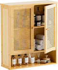 Wall‑Mounted Bamboo Rattan Bathroom Cabinet