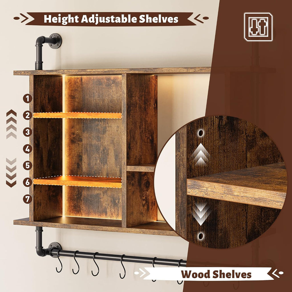 Rustic LED Wall‑Mounted Floating Shelf