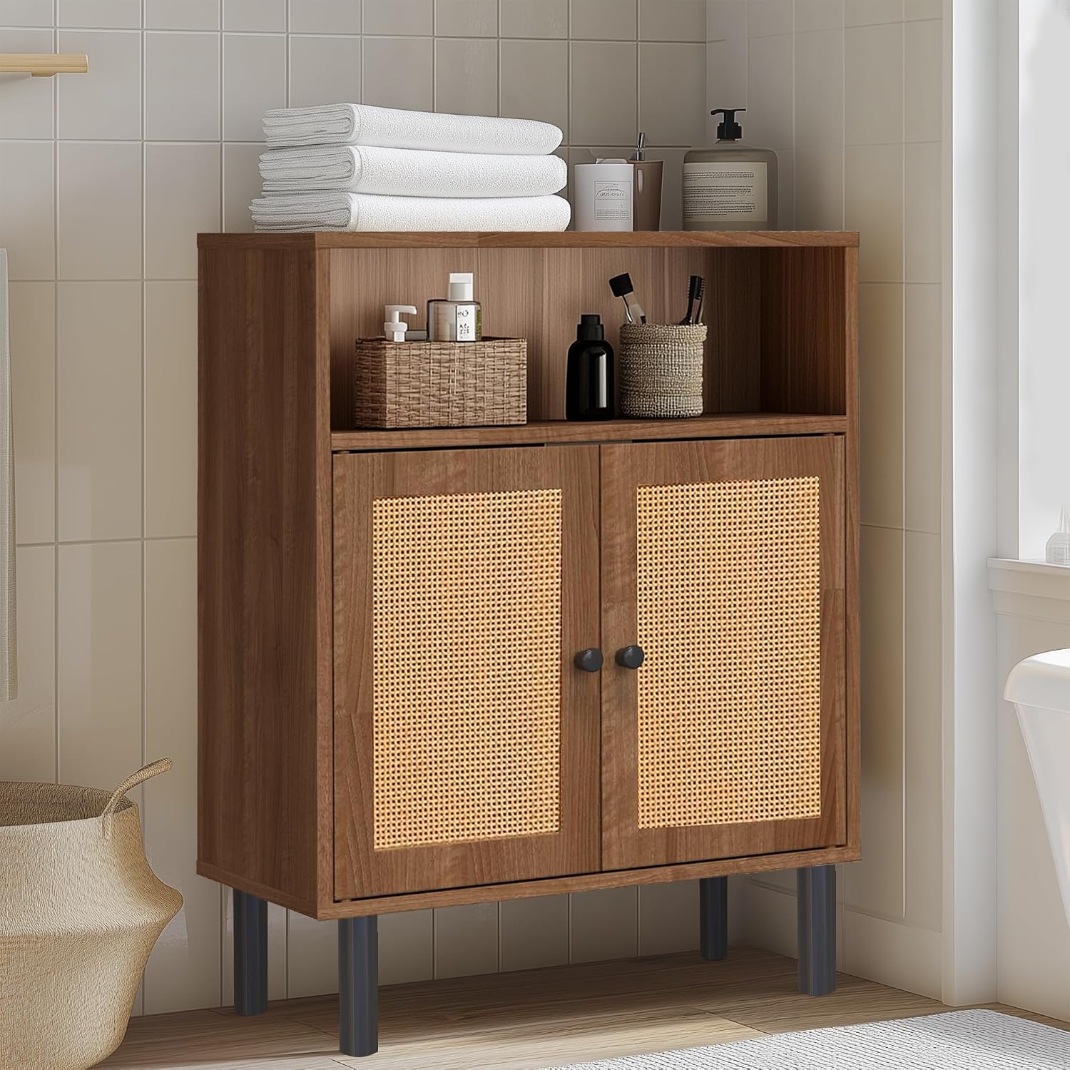 Boho Rattan Accent Storage Cabinet