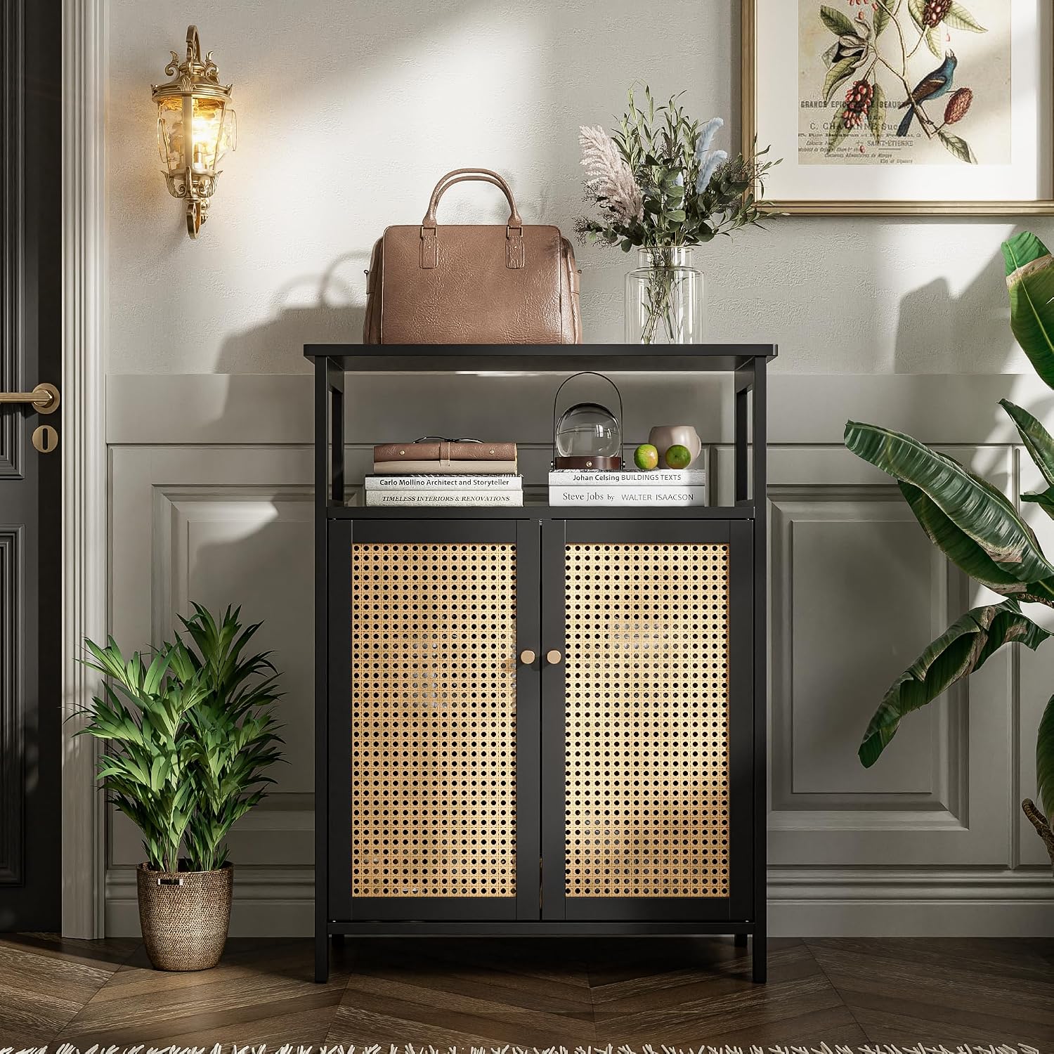 Freestanding Bamboo Rattan Storage Cabinet