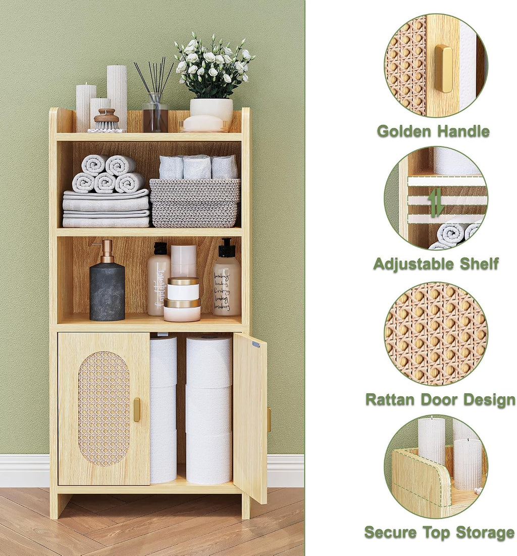 Slim Rattan‑Door Bathroom Storage Cabinet