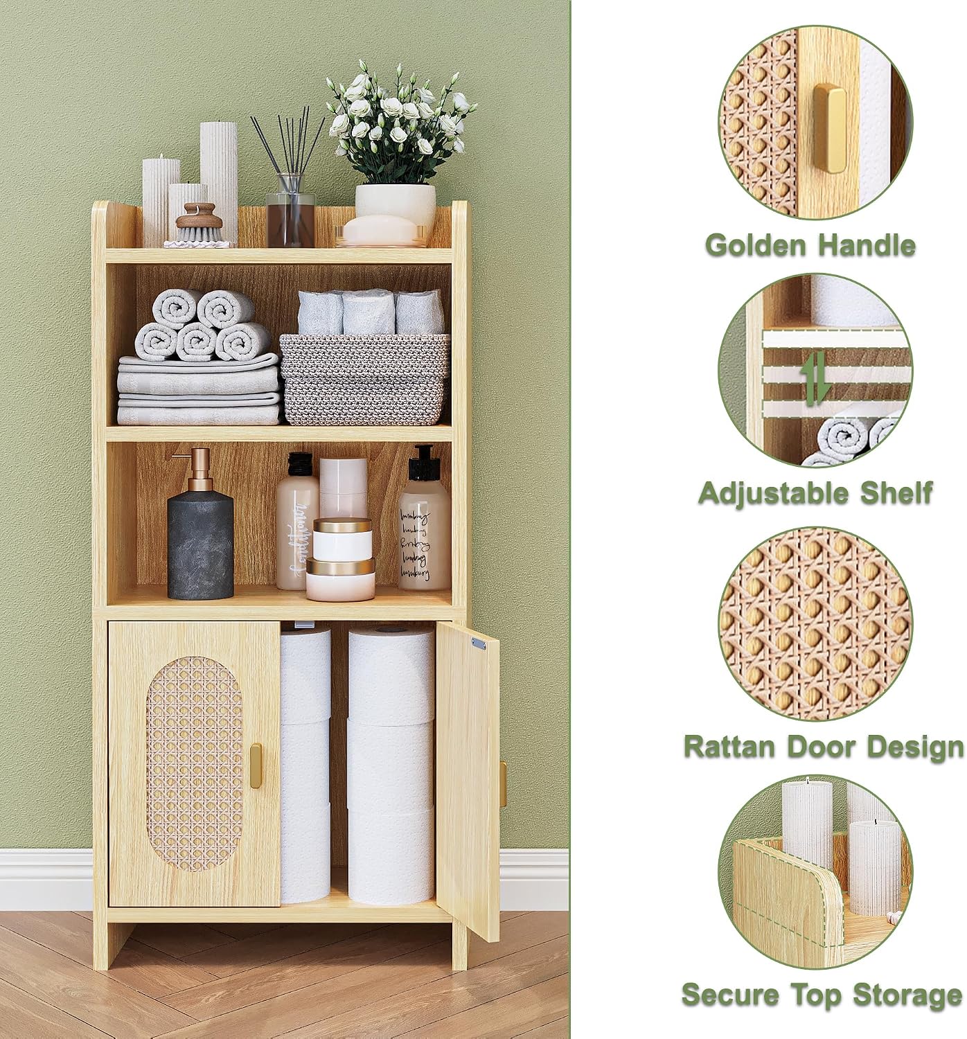 Slim Rattan‑Door Bathroom Storage Cabinet